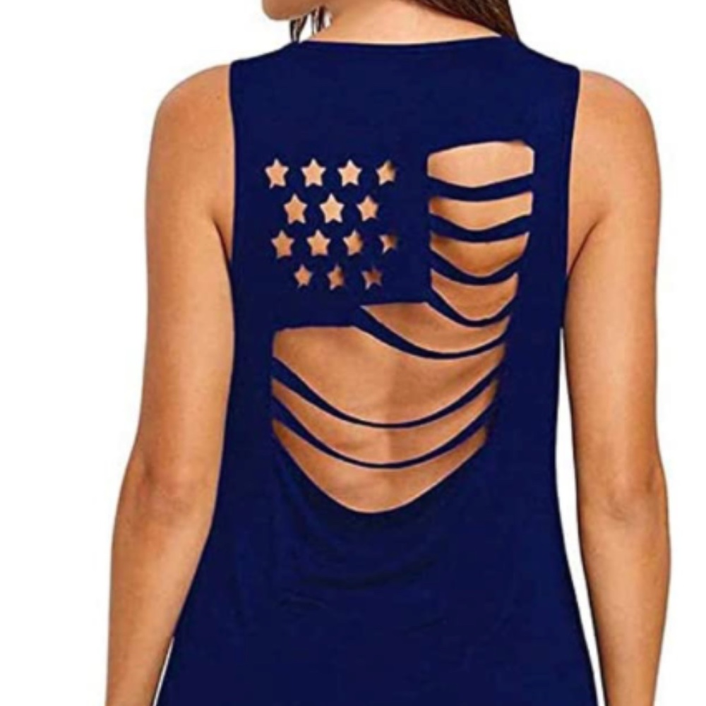 Womens BLUE American Flag Pattern Sleeveless Tank